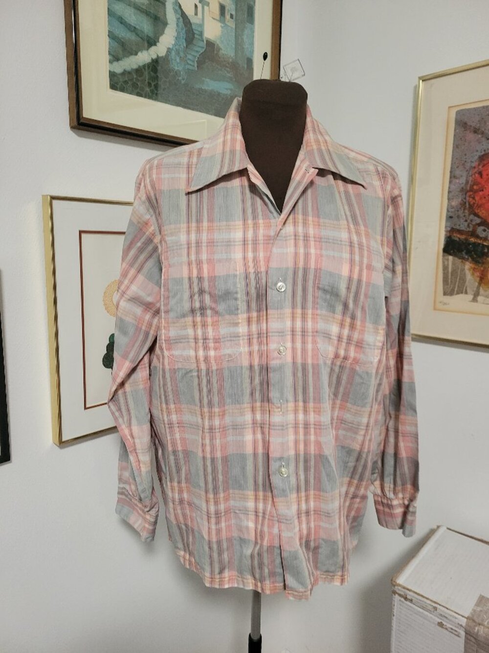 Vintage 70's Never Press Pink PLaid Shirt by Donegal